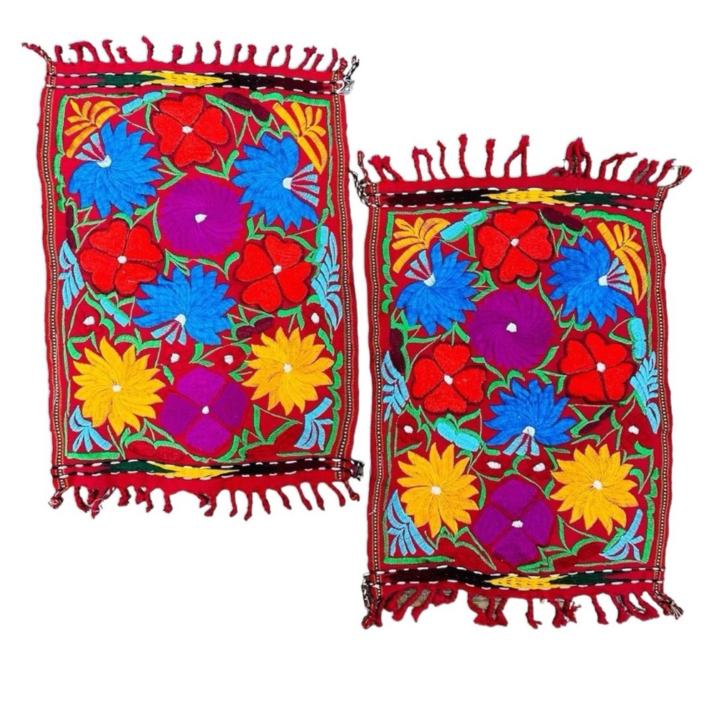 Embroidered Red Placemats 2 Pc Set